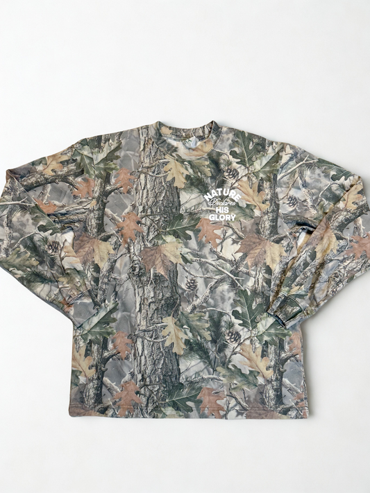 Nature Declares His Glory Long Sleeve Faded Camo Tee